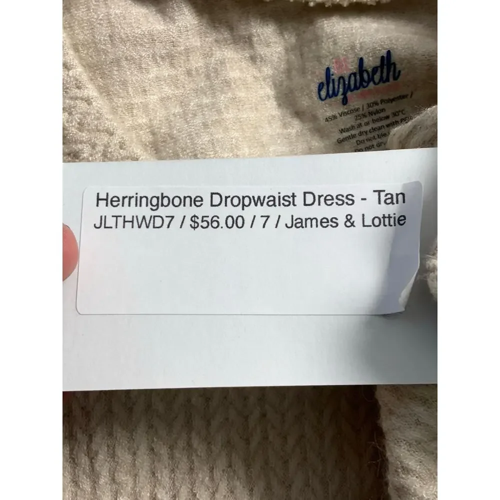 Be Elizabeth Tan Herringbone Dropwaist Dress NWT size 7‎